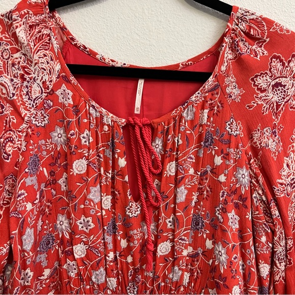 Free People Lucky Loosey Shapeless Dress Blood Orange Combo - Picture 4 of 7